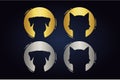Circles with domestic animals silhouettes inside. round shapes with pets in silver and golden colors. Royalty Free Stock Photo