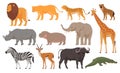 Animals from the African continent in cartoon style. Carnivores and herbivores from the hot area. Vector illustration Royalty Free Stock Photo