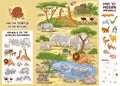 Animals of the African savannah. Puzzle Hidden Items Royalty Free Stock Photo