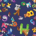 Animals alphabet background, Set of cartoon English type letters Royalty Free Stock Photo