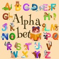 Animals alphabet set for kids abc education in preschool. Royalty Free Stock Photo