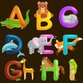 Animals alphabet set for kids abc education in preschool. Royalty Free Stock Photo