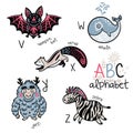 Animals alphabet V - Z for children Royalty Free Stock Photo