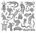 Animals drawings aboriginal australian style Royalty Free Stock Photo