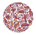 Animals drawings aboriginal australian style. Vector illustration Royalty Free Stock Photo
