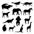 Animals black silhouettes set isolated on white background. Vector illustration