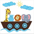 animals boat giraffe elephant lion print vector