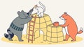 Animals building an igloo, cooperative and creative endeavor. vector design Generative AI Royalty Free Stock Photo