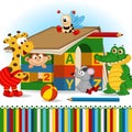 Animals built house out of baby blocks Royalty Free Stock Photo