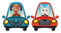 Animals in the car: Dog and Cat