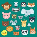 Animals carnival mask vector set festival decoration masquerade and party costume cute cartoon head decor isolated