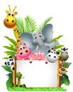 Animals cartoon with blank sign Royalty Free Stock Photo