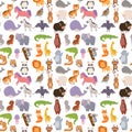 Animals Cartoon Wildlife Nature Seamless Pattern Background Jungle Texture Bird Colorful Retro Wallpaper Vector