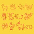 12 Animals of Chinese Calendar. Cartoon style.