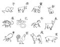 12 animals of the Chinese zodiac calendar. The symbols of the New Year, Eastern calendar. Sketch pencil. Drawing by hand