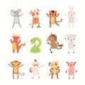 12 animals of Chinese zodiac, cute cartoon set Royalty Free Stock Photo