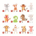 12 animals of Chinese zodiac, cute cartoon set Royalty Free Stock Photo