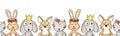 Animals cute seamless border on a white background. Repeating horizontal kids pattern painted dog, cat, rabbit, bunny. Cartoon