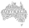 Animals drawings aboriginal australian style in the form of a map of Australia Royalty Free Stock Photo