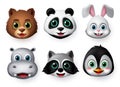 Animals emoji and emoticon happy face vector set. Emojis or emoticons of animals creature.