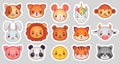 Animals face stickers. Cute animal faces, kawaii funny emoji sticker or avatar. Cartoon vector illustration set Royalty Free Stock Photo