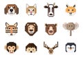 animals faces in pixel art style vector set Royalty Free Stock Photo