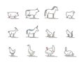 Animals Farm Black Thin Line Icon Set. Vector