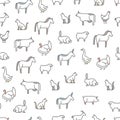 Animals Farm Seamless Pattern Background. Vector