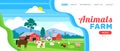 Animals farm web banner design red barn horse cow sheep pig poultry