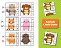 Animals flash cards. Words and vocabulary educational children game. Material for kids and toddlers