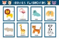 Animals flashcards collection for kids. Flash cards set with cute characters Royalty Free Stock Photo