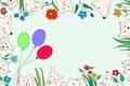 Animals with flowers and balloons. Vector drawing, handmade.