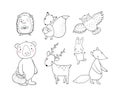 Animals of the forest. Set with cute cartoon bears, fox, hare and squirrel, owl and deer. Design for children - Vector