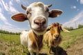 Animals grass rural summer sun cute goat domestic farming baby landscape green Royalty Free Stock Photo
