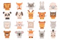 Animals heads set with cute cartoon elements in flat design.