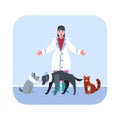 Veterinarian examining different pets illustration