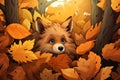 Animals hiding in piles of leaves vector fall background