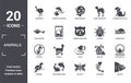 animals icon set. include creative elements as cassowary, elizabethan collar, ladybird, leash, two golden carps, no dogs filled Royalty Free Stock Photo