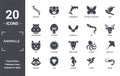 animals icon set. include creative elements as centipede, dove, eel, female sheep, lion, cat filled icons can be used for web