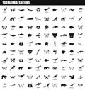 100 animals icon set, simple style Royalty Free Stock Photo