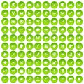 100 animals icons set green circle