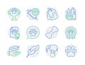 Animals icons set. Included icon as Dog competition, Pets care, Pet tags signs. Vector