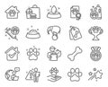 Animals icons set. Included icon as Dog paw, Pets care, Dog feeding signs. Vector Royalty Free Stock Photo