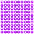 100 animals icons set purple