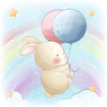 Cute rabbit hanging from a balloons baby shower character