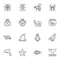 Animals and insects line icons set
