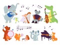 Animals with instruments. Wild music characters, sheep play in orchestra. Baby cartoon musicians, concert in zoo decent Royalty Free Stock Photo