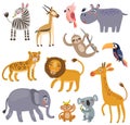 Animals of the jungle. Vector set of characters. Royalty Free Stock Photo