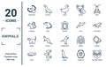 animals linear icon set. includes thin line flying dove, chipmunk, ferret, sable, philippine tarsier, tortoise, stingray icons for