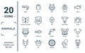 animals linear icon set. includes thin line shrimp, butterfly with wings, boar, fox, camel, cock, panda icons for report,